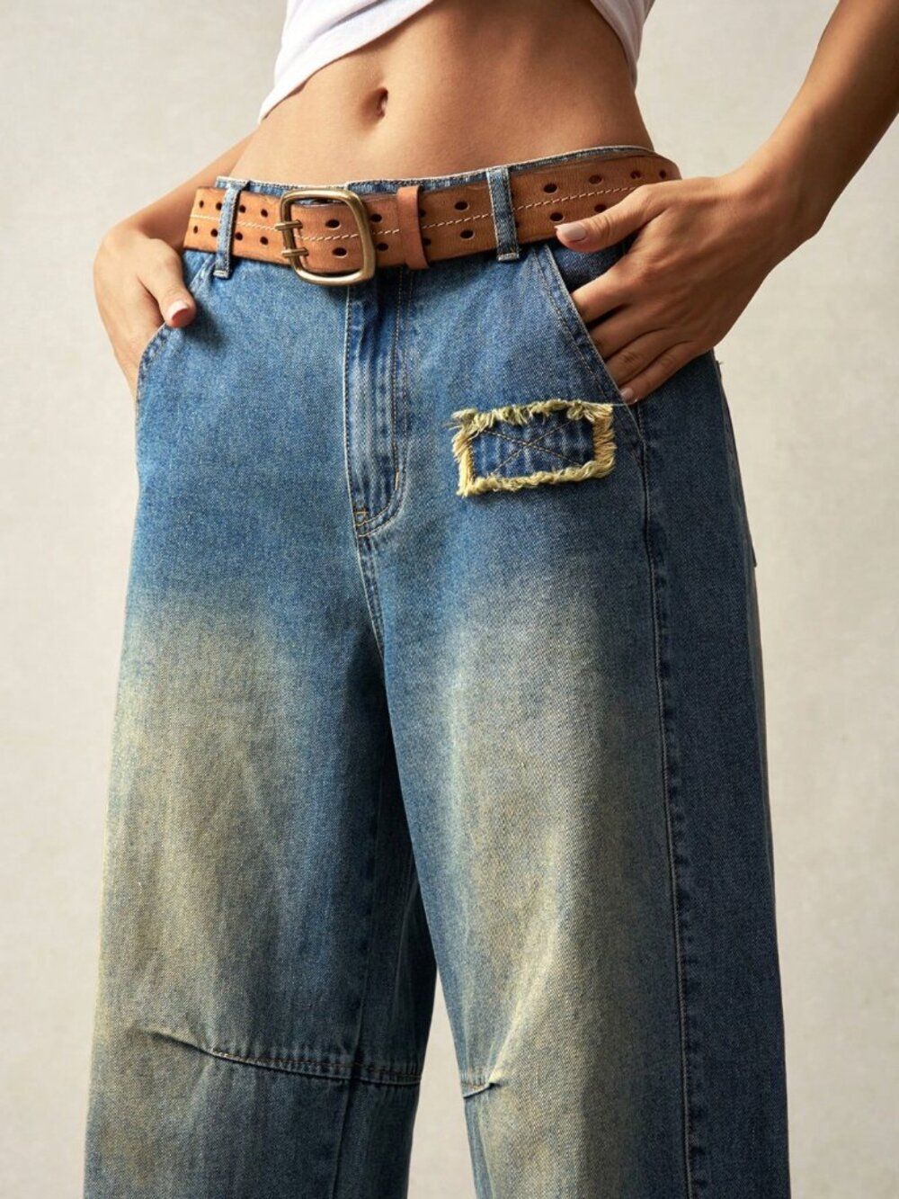 Bohemian Distressed Denim Barrel Jeans Size 4X - Picture 4 of 8